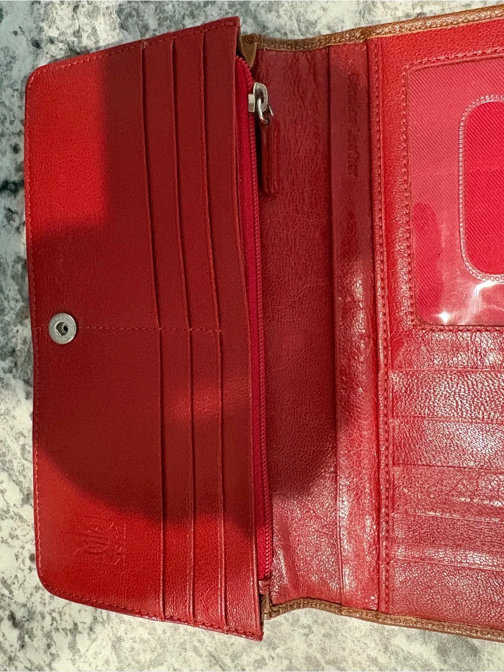 Tusk Bifold Caramel and Red Leather Wallet